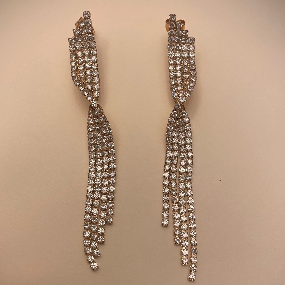 Windsor Rose Gold Twisted Rhinestone Earrings NWOT - Picture 2 of 5